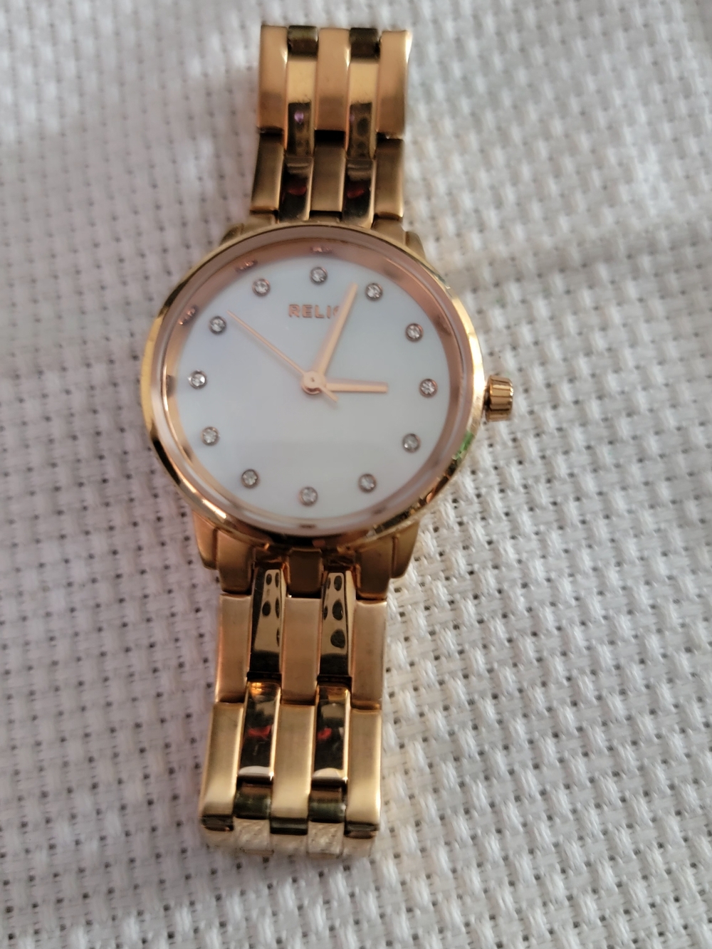 Relic Women's Gold Tone Crystal Dot Dial Watch